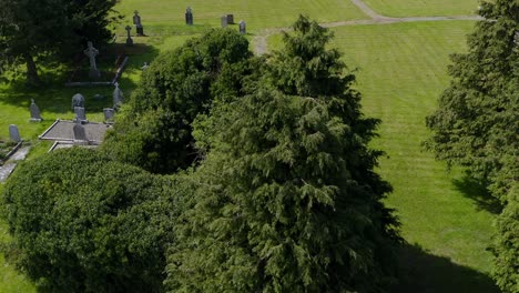 Orbit-reveal-of-Cargin-Church-overgrown-walls-with-peaceful-cemetery