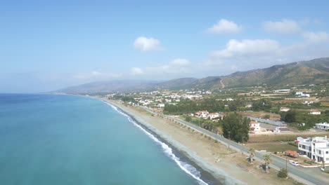 Panoramic-road-along-Chrysochou-beach,-Cyprus-Island