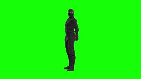 3D-Ninja-Shinobi-Charakter-Führt-Bewegung-2-Auf-Grünem-Bildschirm-Aus,-Nahtlose-3D-Animation,-Vorderansicht