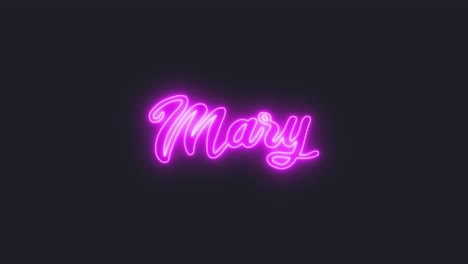 A-flickering-neon-text-in-pink-displays-the-common-female-name-Mary,-evoking-1980s-retro-vaporwave-vibes