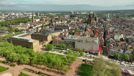 Aerial-View-Flying-Over-Metz-Cityscape-In-Northeast-France