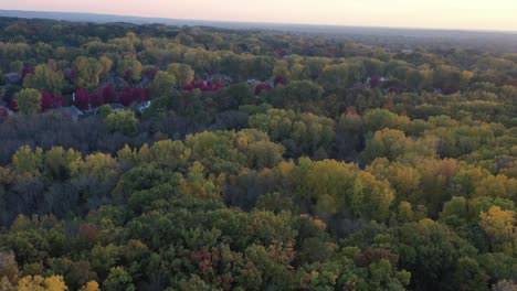 Aerial-view-of-Green-Bay-Wisconsin-neighborhood-with-red-trees-in-the-fall