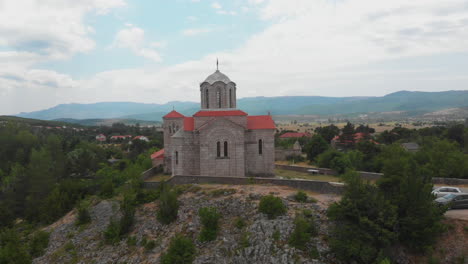 pull-out-drone-shot-of-a-church-in-Croatia