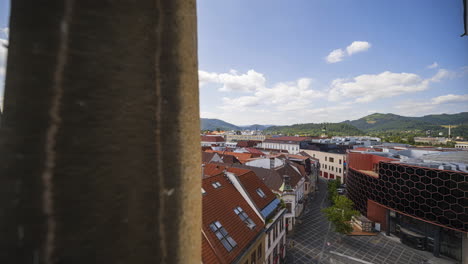 Panorama-Motion-Time-Lapse-of-Žilina-City,-Slovakia-viewed-from-Burian's-Tower-on-summer-sunny-day