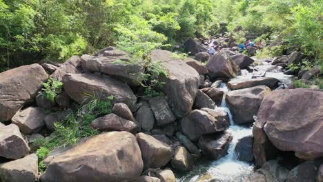 A-stream-river-in-countryside,-summer