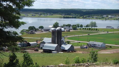A-wide-shot-of-a-farm-community-in-Sainte-Marie-de-Kent,-New-Brunswick,-Canada