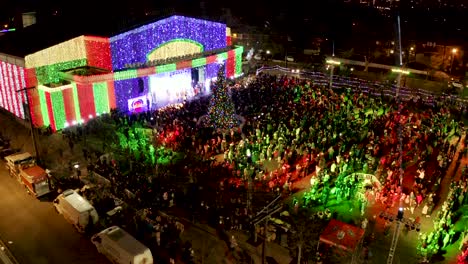 Aerial-slow-shot-of-the-tree-lighting-ceremony-in-fort-lee-in-New-Jersey-during-Christmas-time