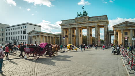 Hyperlapse-shot-of-Brandenburg-Gate-in-Germany-during-sunny-day-in-Berlin,Germany