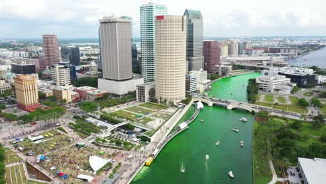 Green-Hillsborough-river-drone-aerial-footage-of-Downtown-Tampa-for-St