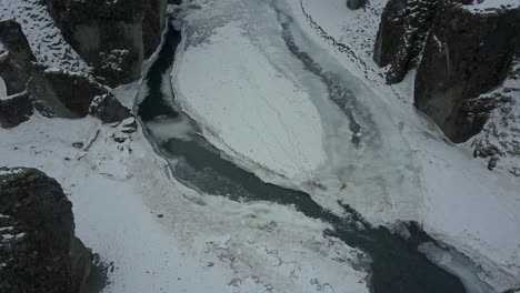 Snow-with-Melted-Ice-Water-in-a-Gorge,-Iceland