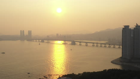 Aerial-view-of-the-Gwangan-bridge-in-Busan,-South-Korea