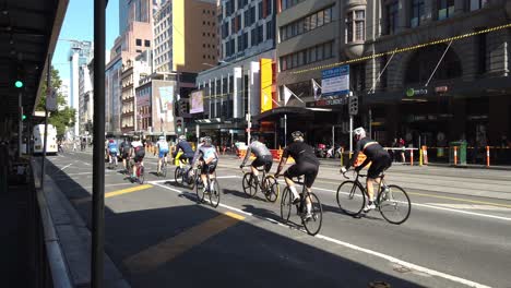 Pushbike-riders-in-the-centre-of-Melbourne-Victoria
