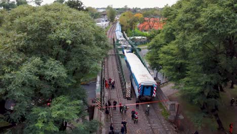 Forward-aerial-of-site-of-train-accident-in-Buenos-Aires,-Argentina
