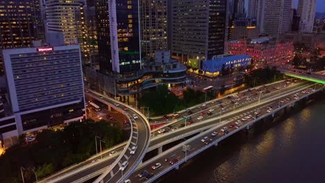 Aerial-view-of-a-busy-highway-intersection-in-Brisbane-city-at-night