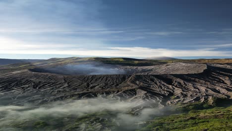 Drone-shot-of-the-beautiful-mount-Bromo-volcano-in-Java,-Indonesia