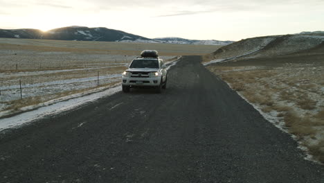 Cross-country-road-trip-at-Livingston-Montana-Park-County-in-winter