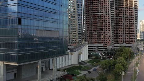 Aerial-View-of-Skyscrapers-Under-Construction-in-Kyiv,-Ukraine