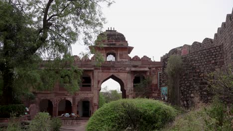 artistic-entrance-gate-of-hiking-trails-at-evening-from-different-angle-video-is-taken-at-rao-jodha-park-mehrangarh-fort-jodhpur-rajasthan-india