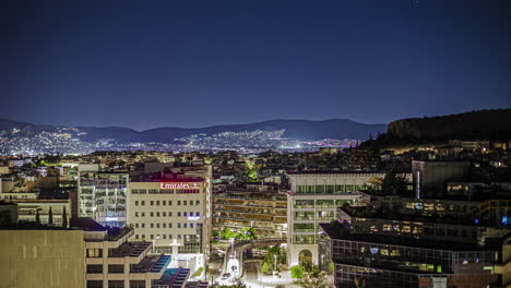 Nachtstraßen-Und-Gebäude-Von-Athen,-Griechenland,-Zeitrafferansicht