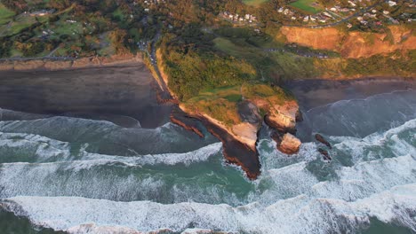 Aerial-View-Of-Muriwai-Gannet-Colony-Lookout-In-Muriwai,-Auckland-New-Zealand
