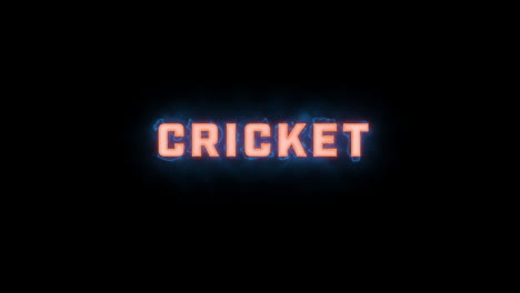 Eine-Kurze,-Hochwertige-Typografische-Animation-Des-Wortes-„Cricket“-Mit-Verschiedenen-Farboptionen-Auf-Schwarzem-Hintergrund,-Ein--Und-Ausgeblendet-Mit-Elektrischen,-Nebligen-Elementen