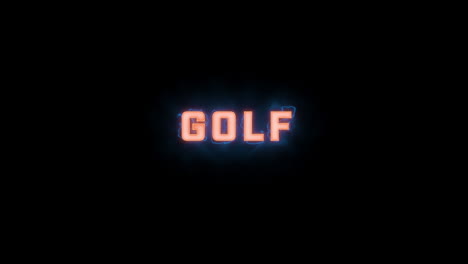 Eine-Kurze,-Hochwertige,-Typografische-Motion-Graphic-Enthüllung-Des-Wortes-„Golf“-Mit-Verschiedenen-Farboptionen-Auf-Schwarzem-Hintergrund,-Ein--Und-Ausgeblendet-Mit-Elektrischen,-Nebligen-Elementen