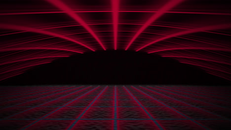 Rot-Gestreckter-Vaporwave-Perspektivgitter-Retro-Hintergrund,-Endlosschleife-3D-Animation