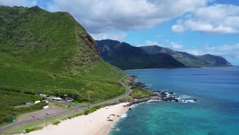 aerial-shot-of-beach-on-the-hawaii-coast-line