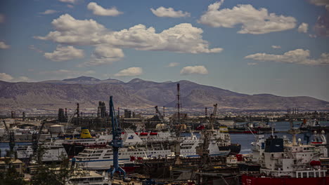 The-Elefsina,-Greece-ship-terminal---daytime-time-lapse