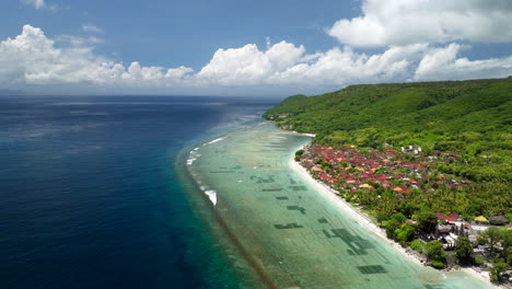 Balinese-coastline,-nutrient-rich-crystal-clear-sea-waters,-aquafarming