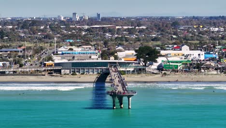 Aerial-drone-of-popular-New-Brighton-Pier-and-sandy-beach