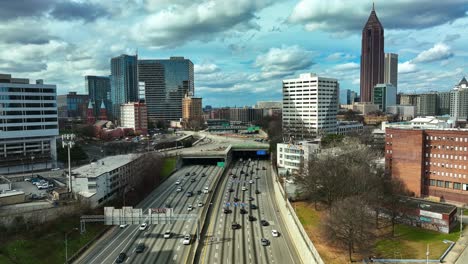 Aerial-View-Of-Busy-Highway-Road-In-Atlanta,-Georgia---Drone-Shot