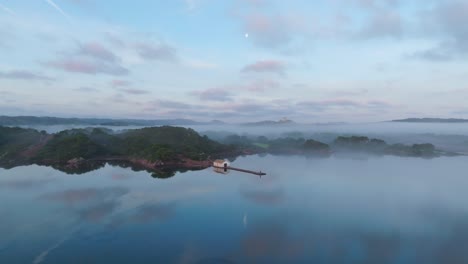 Aerial-Panoramic-of-Fornells-Bay-at-Menorca-Spanish-Island-Golden-Hour-Landscape-Drone-Shot