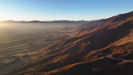 Spectacular-sunset-over-mountain-range,-New-Zealand-landscape