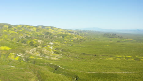 Panorámica-Aérea-Drone-Mosca-Carrizo-Llanura-Estribaciones-Paisaje-Verde-Horizonte-Azul-Hito-Histórico-Californiano,-Estados-Unidos-De-América