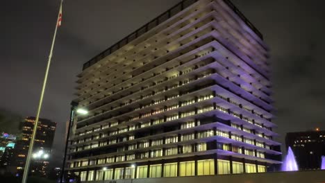 Los-Angeles-Department-of-Water-and-Power-on-cloudy-night,-static-street-view