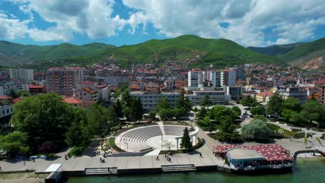 Pogradec-Serene-Lakeside-City-with-the-Promenade-by-Ohrid-Lake,-Chosen-as-the-Prime-Destination-by-Tourists-for-Summer-Holidays