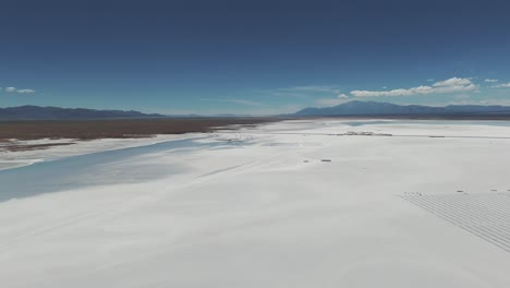 Landscape-with-mountains-on-horizon-of-white-desert-of-Salinas-Grandes-salt-flat-in-Jujuy,-Argentina