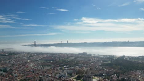 Aaerial-view-of-the-san-francisco-bridge-in-the-fog-with-the-city