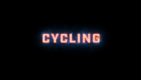 A-short-high-quality-motion-graphic-typographic-reveal-of-the-words-"cycling"-with-various-colour-options-on-a-black-background,-animated-in-and-animated-out-with-electric,-misty-elements