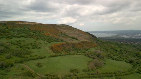 Aerial-shot-of-Cavehill,-Belfast-on-a-spring-day