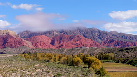 Beautifully-colorful-mountain-ranges-in-Jujuy,-Argentina,-on-a-sunny-day-in-the-Andes-Mountains