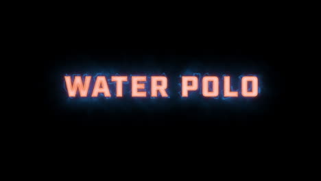 Una-Breve-Revelación-Tipográfica-Con-Gráficos-En-Movimiento-De-Alta-Calidad-De-Las-Palabras-&quot;waterpolo&quot;-Con-Varias-Opciones-De-Color-Sobre-Un-Fondo-Negro,-Animada-Dentro-Y-Fuera-Con-Elementos-Eléctricos-Y-Brumosos