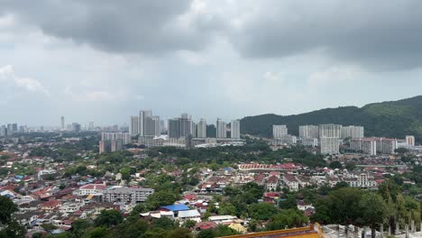 Panoramic-view-of-Georgetown-Penang-captures-from-the-UNESCO-World-Heritage-Site,-Kek-Lok-Si-Temple-in-Air-Itam,-Malaysia