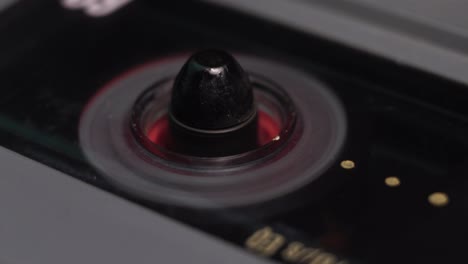 Rewinding-Audio-Cassette-Tape,-Macro-Close-Up