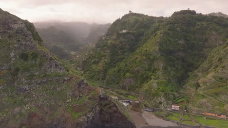 Drone-flight-over-the-mountain-valley-in-Madeira-Portugal