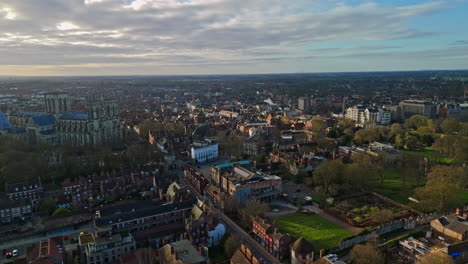 Establishing-Drone-Shot-of-York-City-Centre-at-Golden-hour-Sunrise-UK
