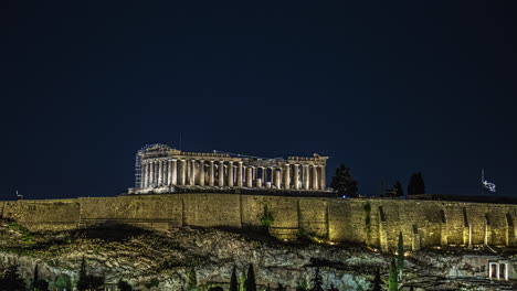 Zeitraffer,-Akropolis-Von-Athen-Bei-Nacht