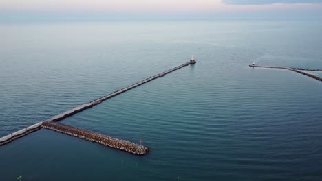 Port-Washington-Breakwater-Light-Is-A-Historic-Landmark-Overlooking-The-Lake-Michigan-Harbor-In-The-City-Of-Wisconsin