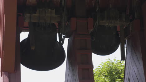 Two-Church-Bell-Ringing-Together,-Slow-Motion,-Close-up